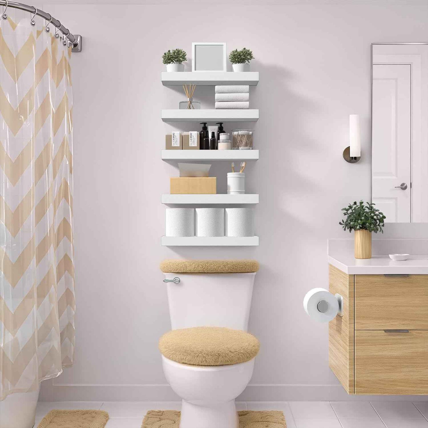 Sorbus Floating Shelves for Wall – 16 Inch Floating Shelf for Kitchen, Bedroom, Living Room, Bathroom, Home & Wall Decor - Mounted Bathroom Shelves with Invisible Brackets (White, 2 Pack)