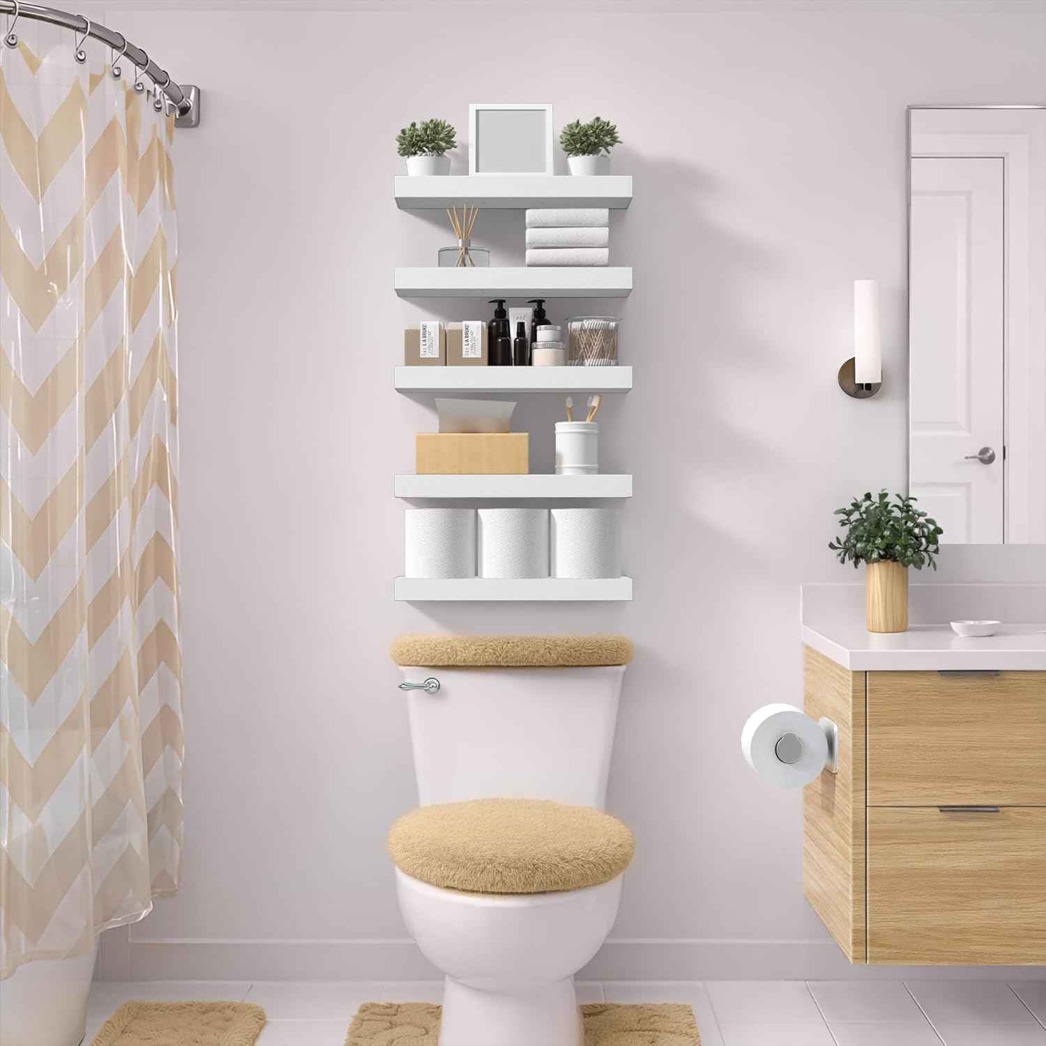 Sorbus Floating Shelves for Wall – 16 Inch Floating Shelf for Kitchen, Bedroom, Living Room, Bathroom, Home & Wall Decor - Mounted Bathroom Shelves with Invisible Brackets (White, 2 Pack)