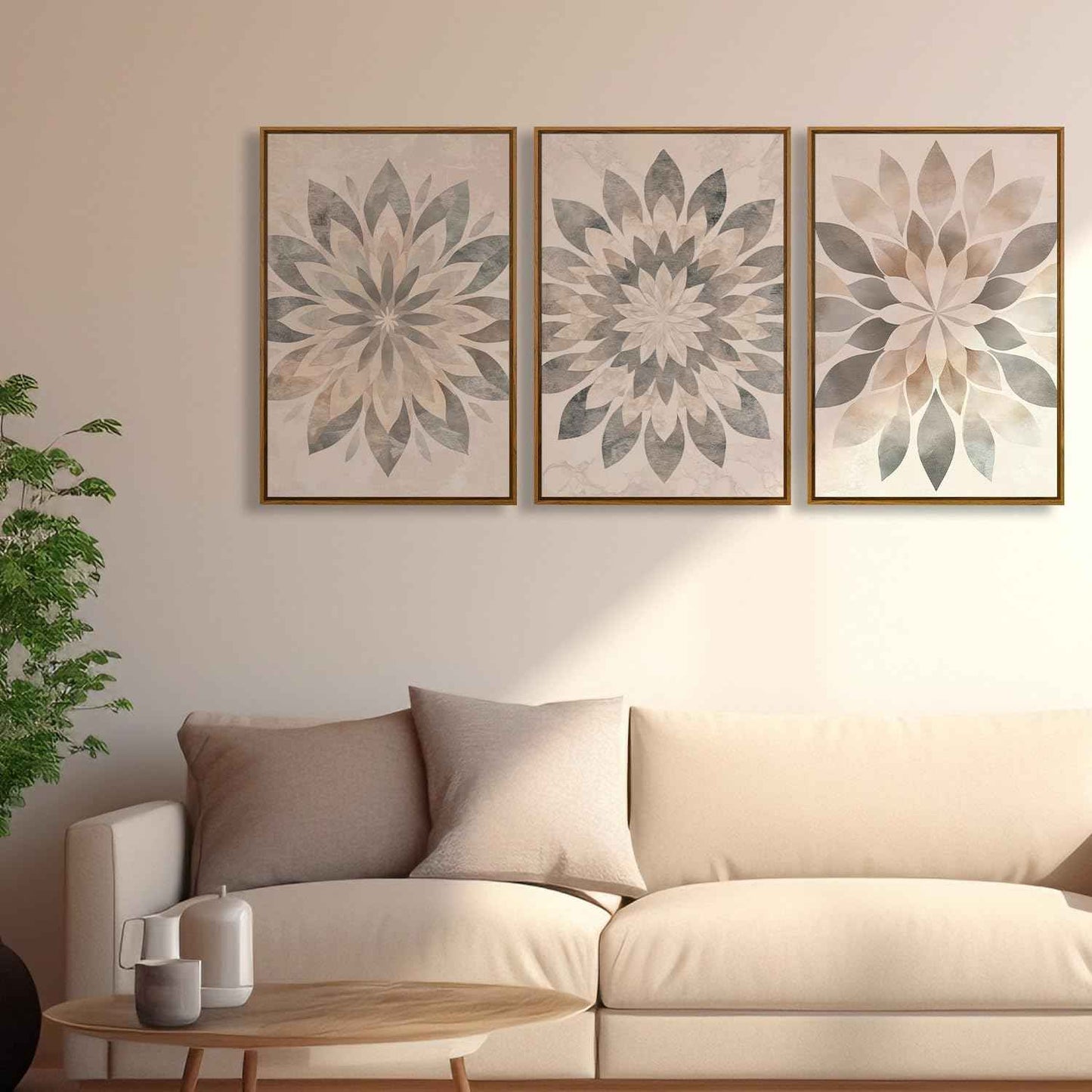 QTUSYUR Boho Mandala Wall Art - Large Farmed Neutral Minimalist Art Print - Farmhouse Floral Canvas Artwork for Bedroom and Living Room- Modern Elegant Flower Wall Pictures for Home Decor 16”×24”×3