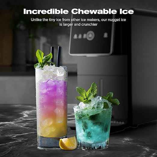 Kismile Countertop Nugget Ice Maker, 33LBS/24H, Soft Chewable Ice, One-Click, One-Touch Automatic Ice Dispensing, Self-Cleaning, 1.8L Removable Water Tank, Ideal for Home/Kitchen/Bar/Office, Black
