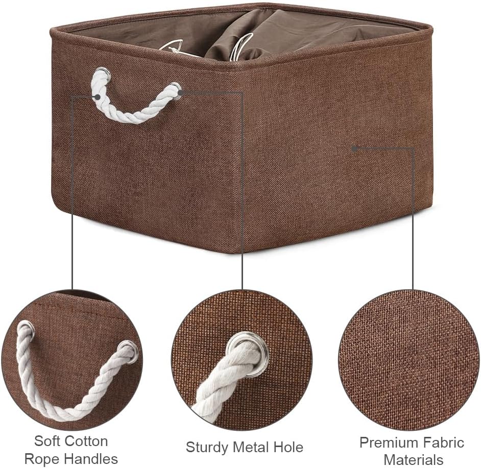 TheWarmHome Organization and Storage Basket for Organizing - 17x14x10 inch 3 Pack Fabric Storage Cubes, Collapsible Storage Bins for Shelves Closet Organizer Toy Gift Cloth (Brown)