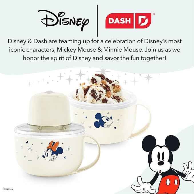 Disney Dash My Mug Ice Cream Maker Bundle - Mini Electric Ice Cream Maker - Creates Gelato, Sorbet & Frozen Yogurt - Easy to Clean & Use - 2 Mugs, Mickey & Minnie Design
