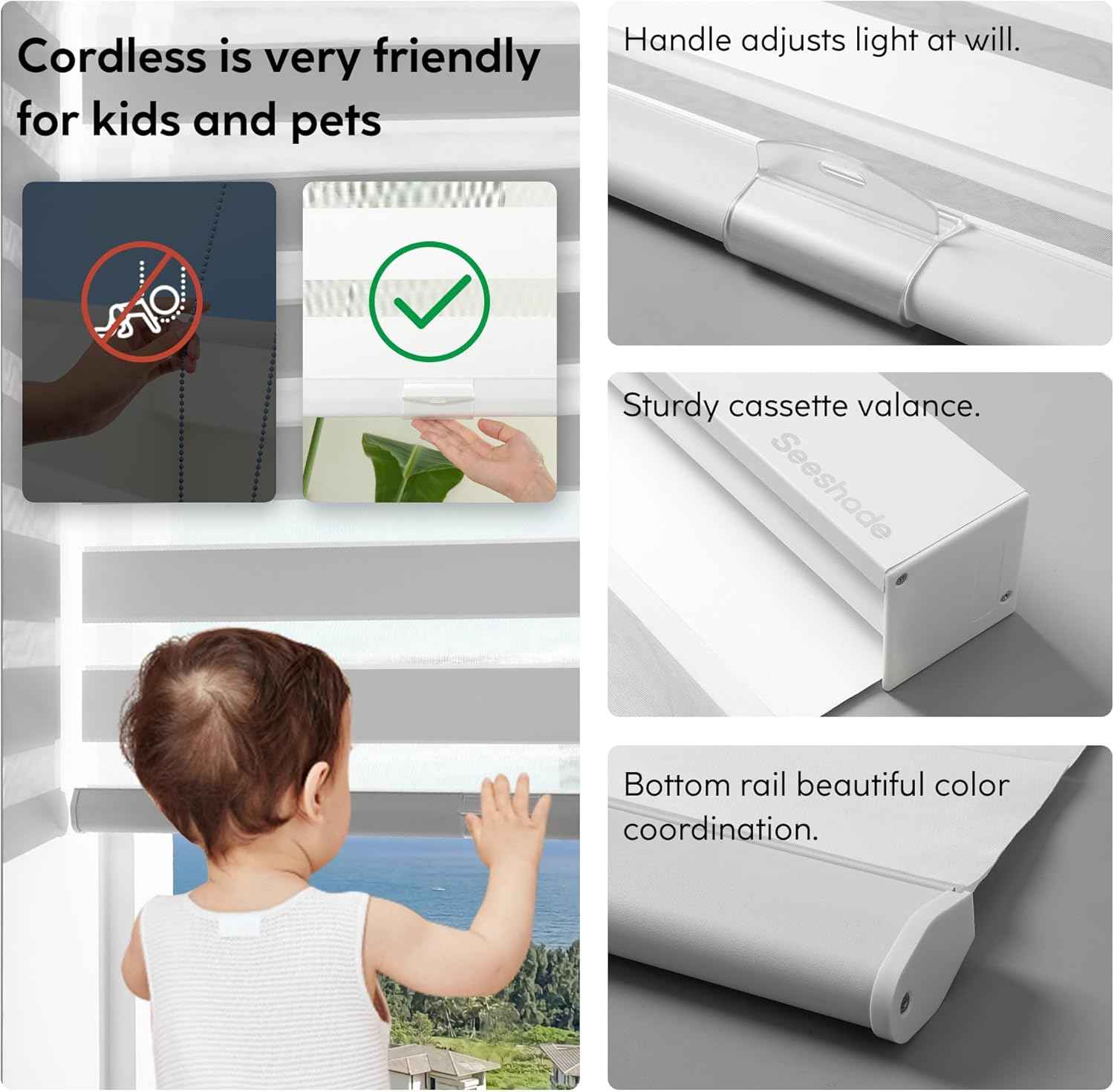 Custom Cordless Zebra Blinds for Windows – Fabric Roller Shades,Sheer Dual Layer Light Filtering Shades for Day and Night Privacy, Free-Stop for Home, Office,Easy to Install