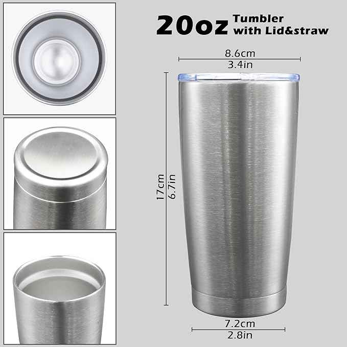 AIANJI 20oz Tumbler Bulk Stainless Steel Tumblers with Lid Vacuum Insulated Double Wall Travel Coffee Mug Powder Coated Tumbler Cup for Hot and Cold Drinks(Stainless Steel, 12 pack)