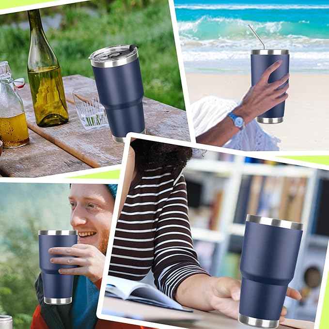 30 oz Tumbler with Lids and Straws Double Wall Vacuum Insulated Tumbler Cup,Stainless Steel Leak-proof Thermal Tumbler Powder Coated Travel Coffee Mug for Cold and Hot Drinks,Navy Blue