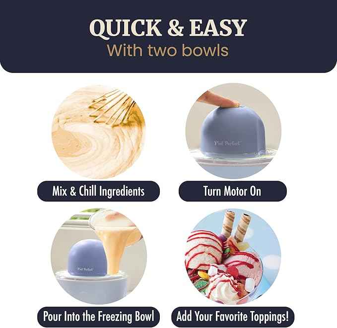 Americana by Elite Pint Perfect™ EIM1205DB Ice Cream Maker, 2 x 1 Pint Capacity Dual Freezing Mugs, Frozen Yogurt, Sorbet, Gelato, Recipes, Periwinkle