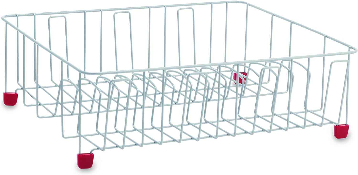 Farberware Classic Large Rust Resistant Full Dishrack with Removable 3 Compartment Flatware Caddy, Andlged Drain Board, 3-Piece, Red