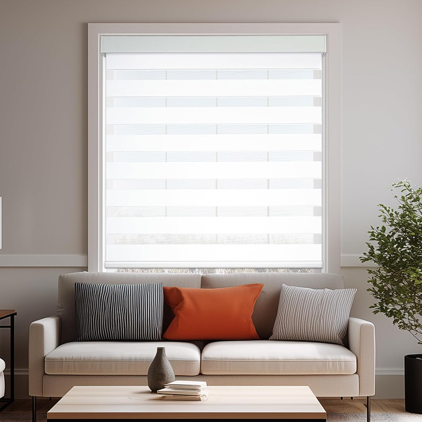 HESTIA Cordless Zebra Blinds Light Filtering Roller Shades Blackout Indoor Window Blind for Home Office,White,36" W x 54" H
