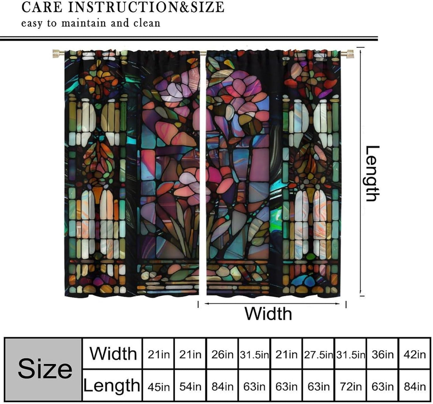 Stained Glass Curtains,Vintage Colorful Abstract Art Home Decor Drapes for Bedroom Living Room Kitchen Window Treatment 2 Panels Set Total Size 63" W X 63" L Inch