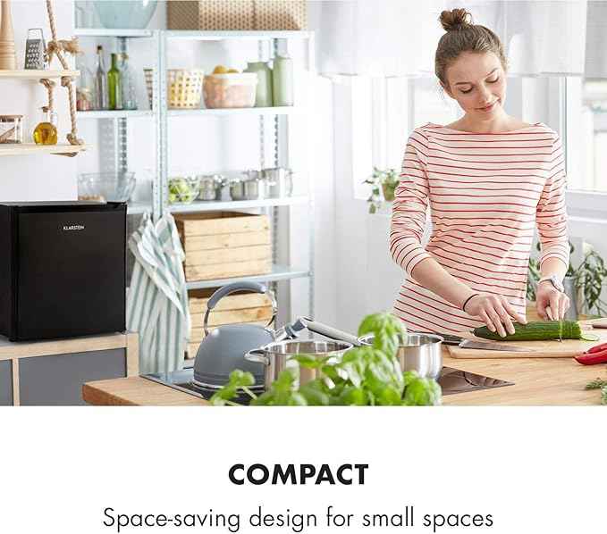Klarstein Garfield Eco - 34 Litre Capacity, 4-Star Freezer Compartment, 117 kWh/Year, 2 Levels, 41 DB, Removable Grid Shelf, Freestanding, Space Saving, Approx. 44 x 52 x 47 cm, Black