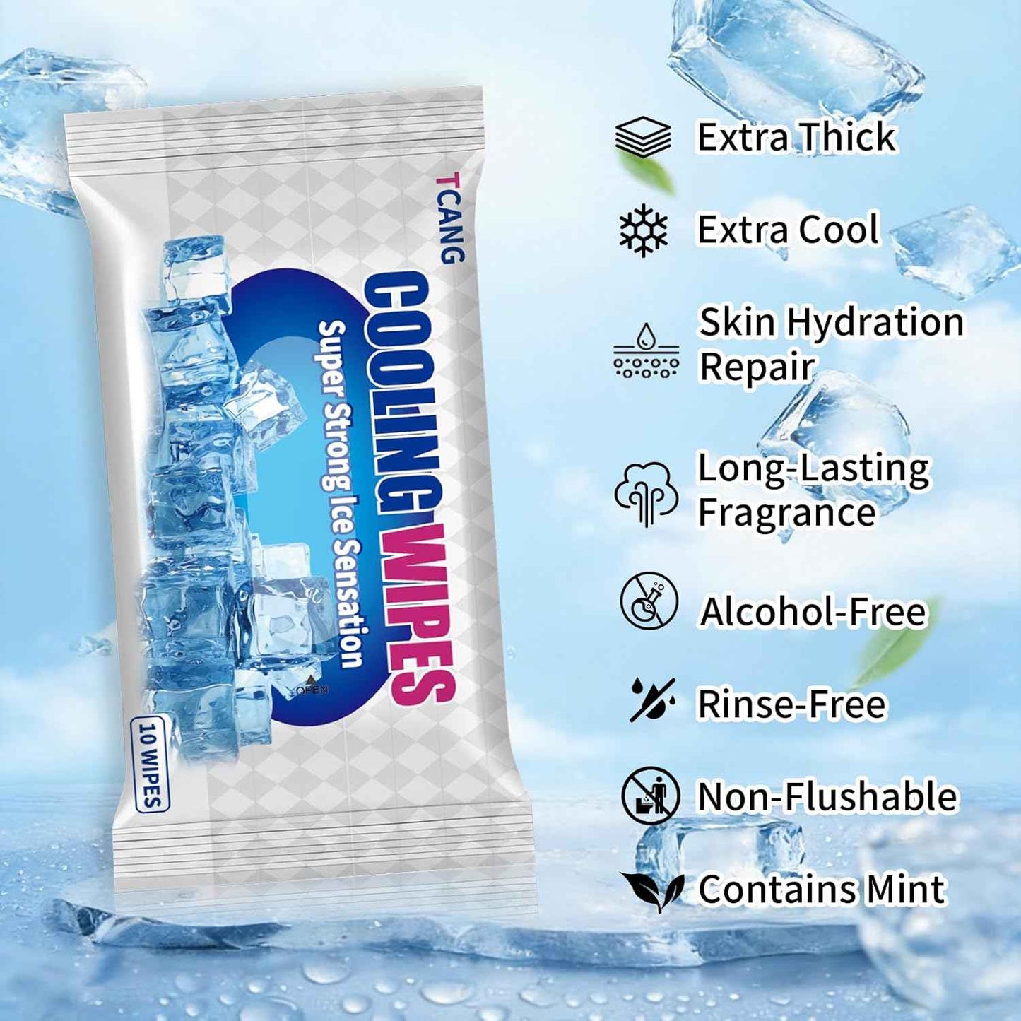 Cooling Face Body Wipes - 5 Packs of 10 (50 Wipes) - Disposable Individually Wrapped No-Rinse Cooling Towels, Extra-Thick Oversized Body Cleansing Wipes for Sports, Travel, and Camping in Hot Weather