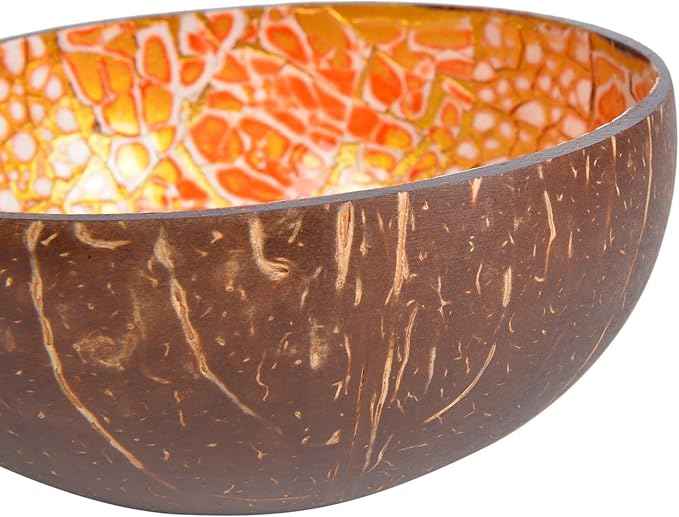 ChezMax Natural Coconut Bowl Mother of Pearl Inlaid Shell Bowls Key Bowl for Entryway Table Candy Container Nuts Holder Fruits & Dry Snack Storage Bowl Round Handcrafted Bowl for Decoration