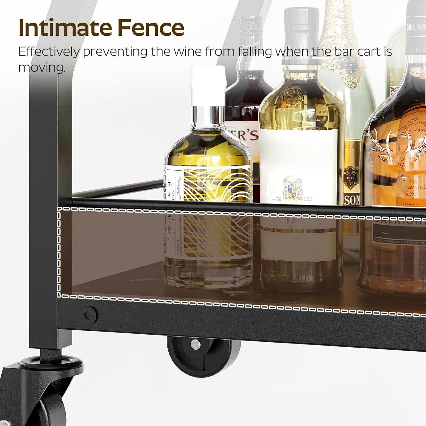 Bar Cart, Bar Cart for The Home, Small Bar Cart on Wheels, Beverage Cart, Home Bar Serving Cart with Glass Holder, Drink Cart for Bar, Kitchen, Dining, Marble Black and Black BC03BM