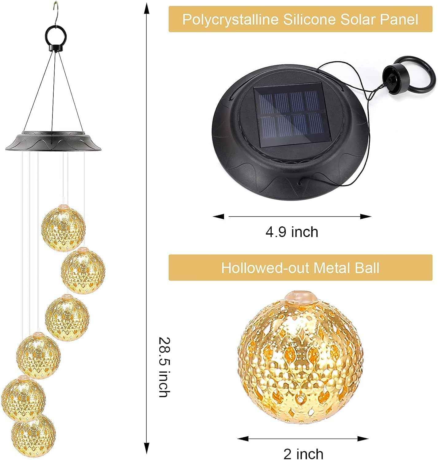 Gifts for Mothers Day, Birthday Gardening Gifts for Women Mom Grandma, Solar Lights Outdoor Decorative Solar Wind Chimes for Outside Gold Ball Garden Decor Yard Patio Porch