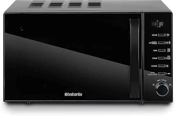 BBEK1145DG Brabantia Microwave with Grill Function, 20 Liters, Free Standing, 13 Automatic Programs, 6 Power Levels, Digital Timer, Large Capacity, 700 W, Black, BBEK1145DG