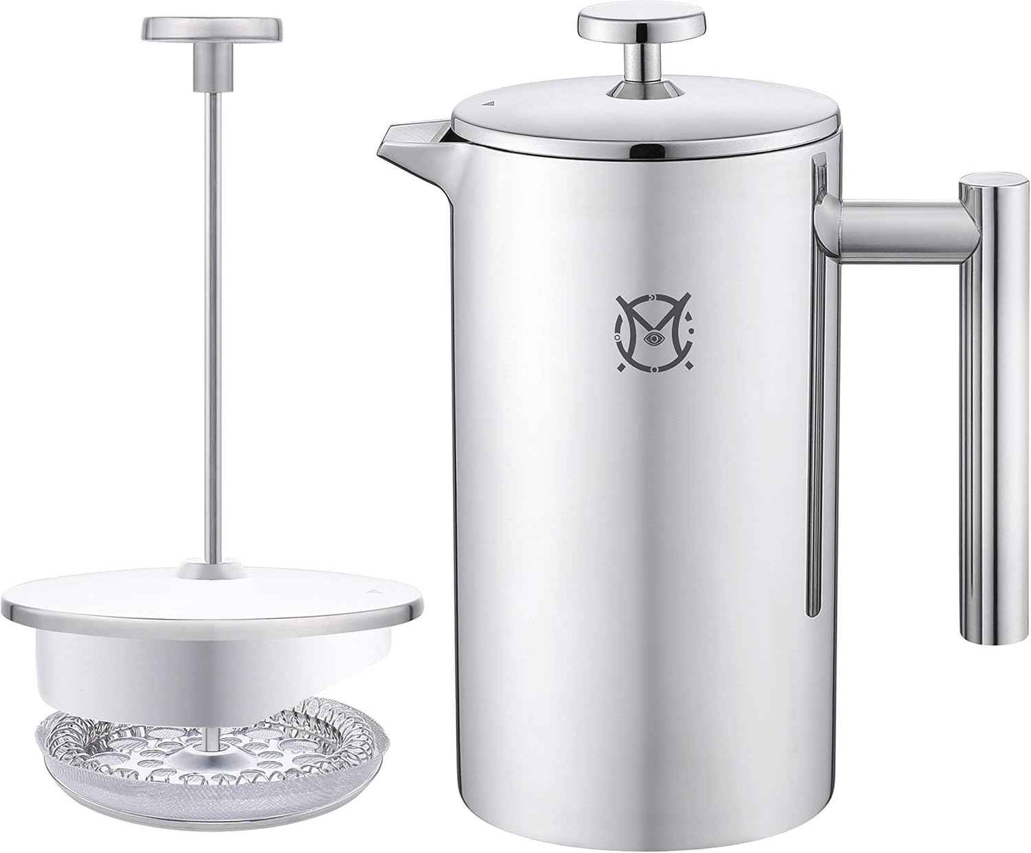 French Press Coffee Maker – Single Serve 1 Cup Small Stainless Steel Thermal Double Walled French Press 350ML/12OZ