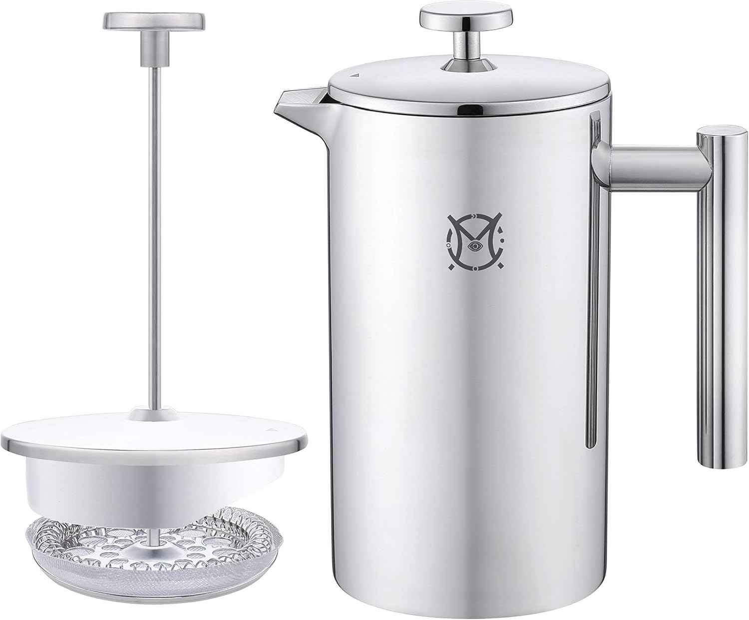 French Press Coffee Maker – Single Serve 1 Cup Small Stainless Steel Thermal Double Walled French Press 350ML/12OZ