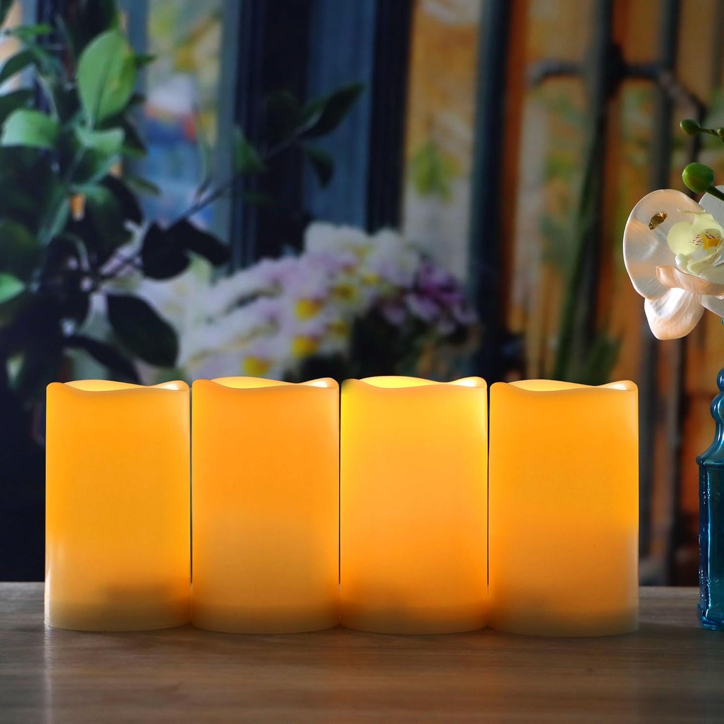 CANDLE CHOICE Waterproof Outdoor Battery Operated Flameless Candles with Remote Timer Plastic Realistic Flickering Fake Electric LED Pillars Lantern Garden Wedding Christmas Decorations 3”x5” 6 Pack