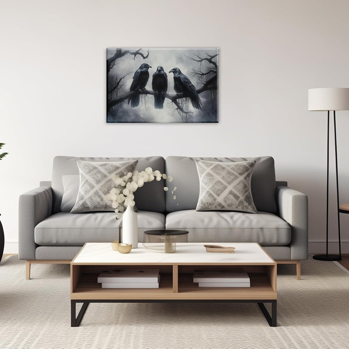 OAAPITI Halloween Wall Art Black Raven Art Poster Night Forest Landscape Pictures Print Scary Weird Black Crow Living Room Home Bedroom Decor(Artwork-5,24"x36")