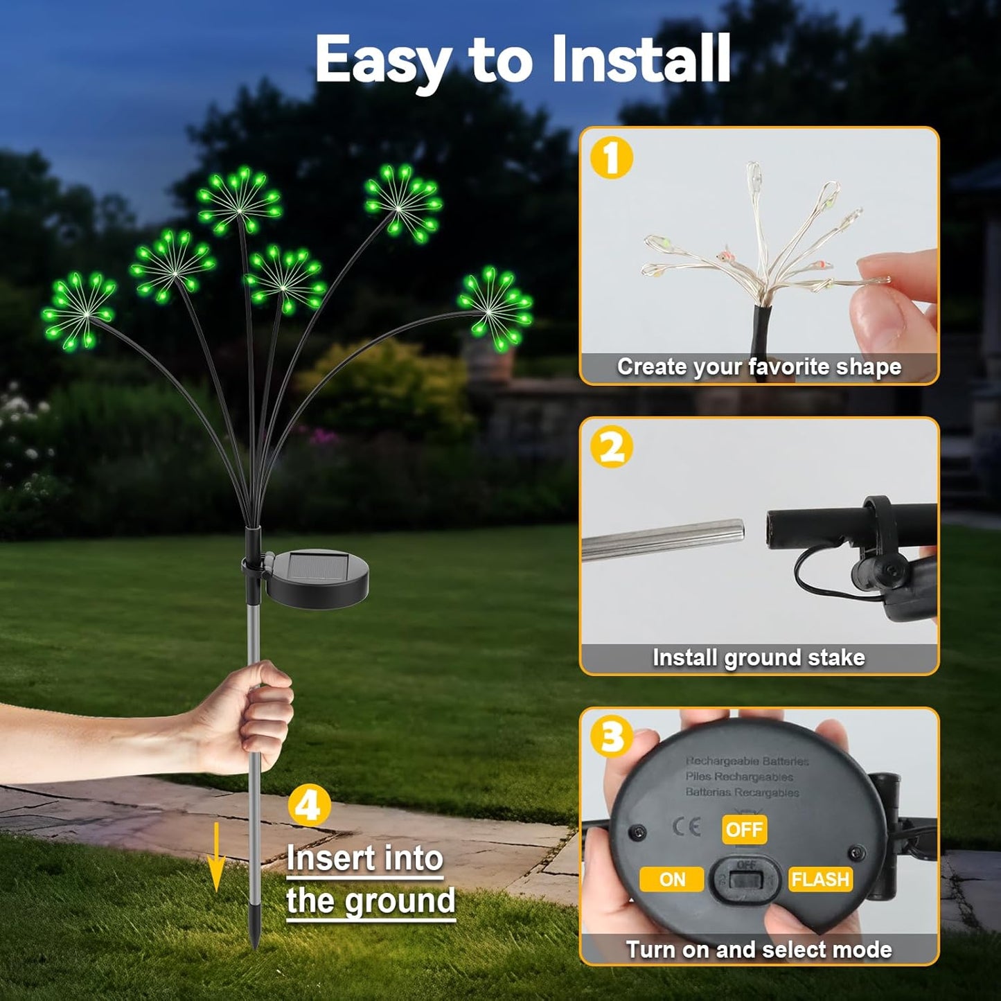 Solar Garden Lights Outdoor, Upgraded Solar Swaying Starburst Light Waterproof with 2 Modes, Solar Fairy Firework Lights for Yard Patio Pathway Flowerbed Balcony Garden Decoration (Green, 2 Pack)