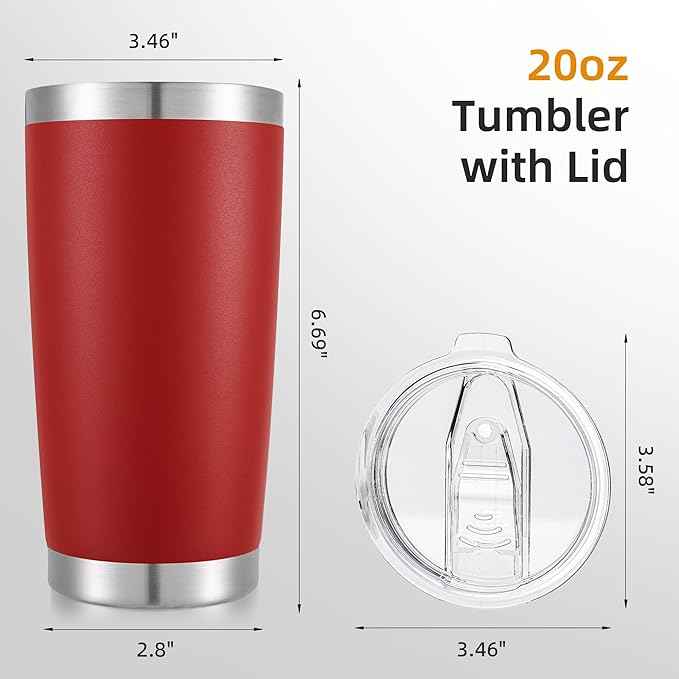 20 oz Tumbler Bulk with Lid Stainless Steel Insulated Tumblers Double Wall Vacuum Coffee Mug Powder Coated Tumbler Cups for Cold and Hot Drinks, Wine Red, 12 pack