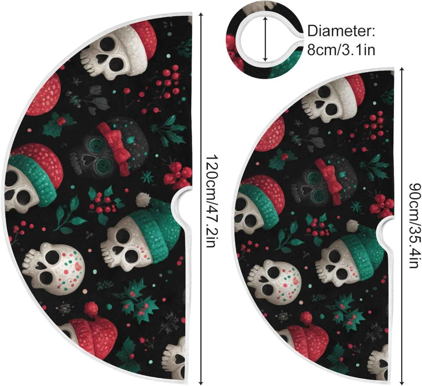 Skulls Christmas Tree Skirt Seasonal Tree Mat Holiday Party Supplies Ornaments Indoor Outdoor Decorations for Tabletop Trees 35.4 Inches