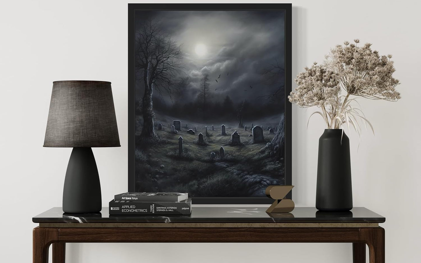 Gothic Graveyard Poster Art Print, Halloween Scary Vintage Wall Art Academia Spooky Painting Decoration for Horror Prints, Posters Bedroom Decor 89 (Gothic Graveyard, 16 x 20 inches, Black Frame)