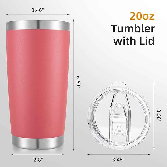 20 oz Tumbler Bulk with Lid Stainless Steel Insulated Tumblers Double Wall Vacuum Coffee Mug Powder Coated Tumbler Cups for Cold and Hot Drinks, Tropical Pink, 12 pack