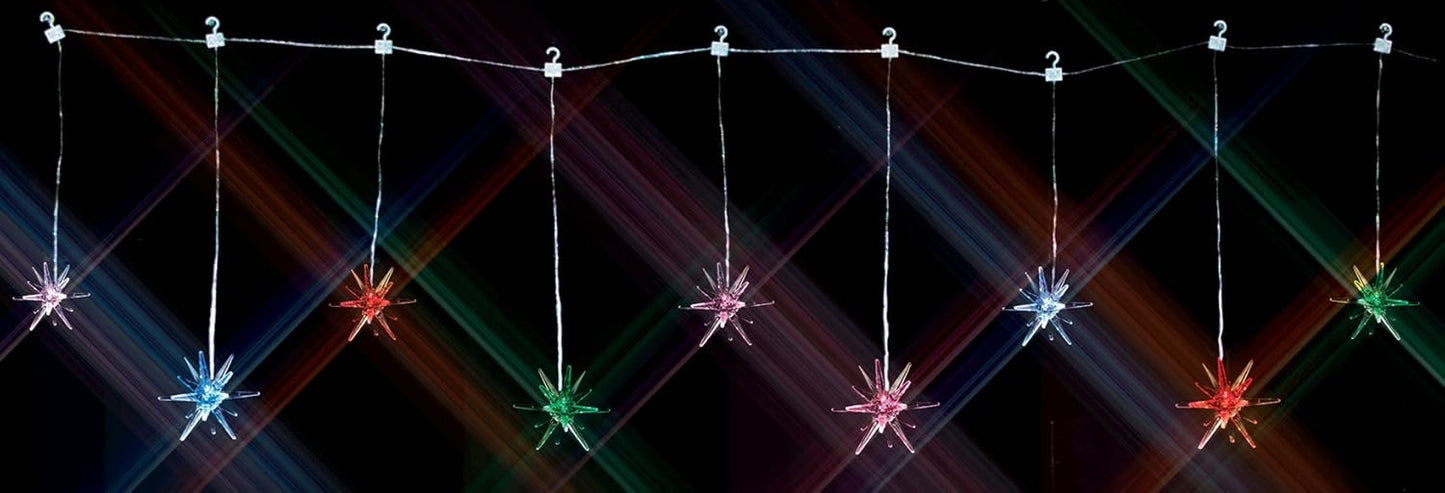 Multi-Color Changing Starburst Christmas Lights – 48" LED Light Strand with 9 Acrylic Starbursts – Color Changing Holiday String Lights for Indoor Outdoor Christmas Decor, Tree, Mantel, Window