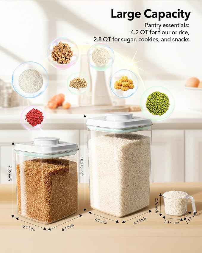Ankou Food Storage Container Sets, 2.8 Qt *2+ 4.2 Qt *4 Airtight Canisters with Lids and 130ml Scoop, BPA-Free Plastic Pantry Containers for Flour, Sugar, Rice