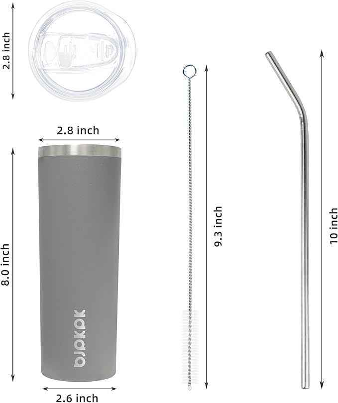 BJPKPK Skinny Tumbler with Lid 20 oz Stainless Steel Slim Vacuum Insulated Tumblers Cup,Gray
