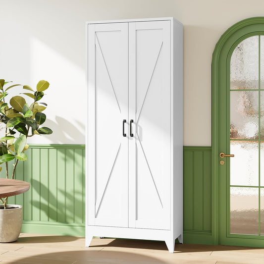 Letaya Storage Cabinet,75" H Metal Kitchen Pantry Cabinets with Doors and Adjustable Shelves,Pantry Organizers for for Cupboard/Office/Garage Room,White