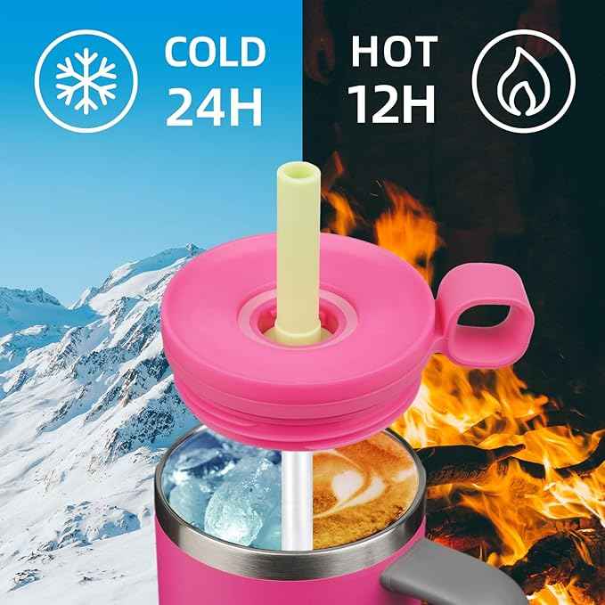BJPKPK 32oz Stainless Steel Insulated Tumbler with Handle and Straw Travel Coffee Mug Thermal Cups with Lid,Barbie Pink