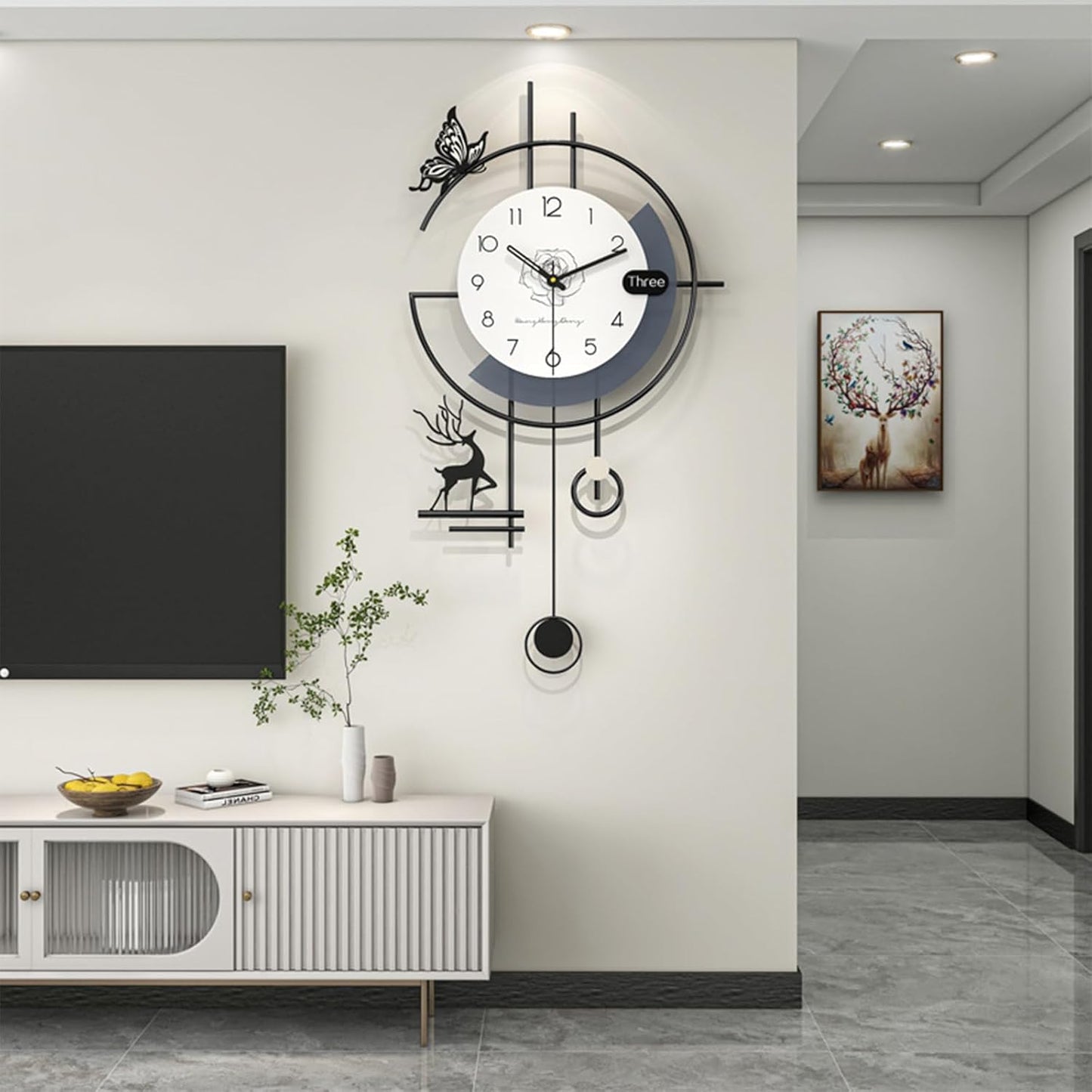 Modern Wall Clock, Large Wall Clocks for Living Room Decor, 3D Silent Clock Wall Decor, Battery Operated, Non Ticking Wall Clock for Bedroom Office Kitchen Decoration (Black White, 17.7X33.5 Inch)