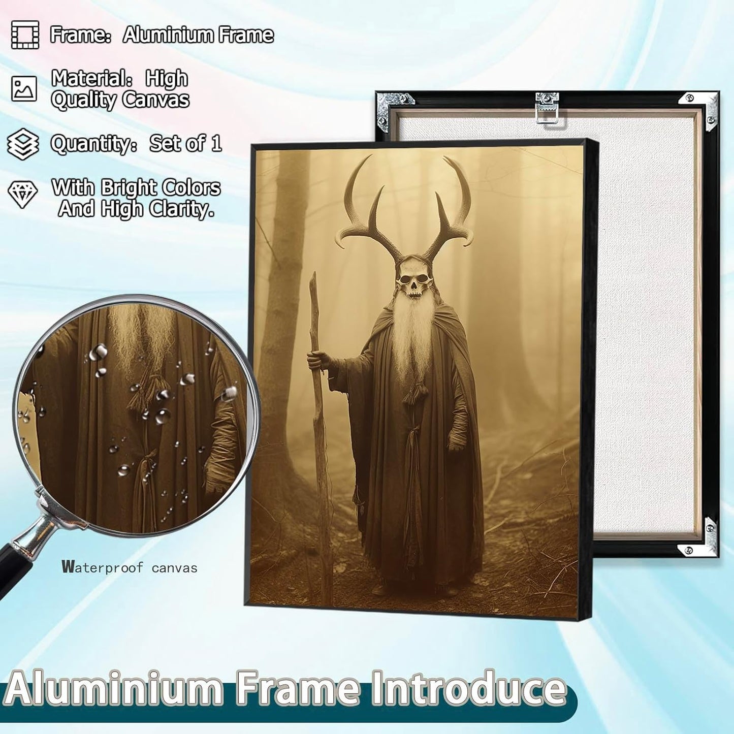 Skeleton Halloween Decor Occult Druid of the Forest Poster Canvas Wall Art Vintage Spooky Print Gothic Room Decor Dark Academia Decorations Bedroom Creepy Skull Picture 16X24inch Aluminum Framed