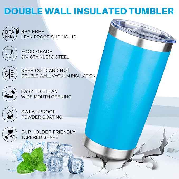20oz Tumbler with Lid Double Wall Vacuum Insulated Travel Coffee Mug Stainless Steel Thermal Cup Powder Coated Sturdy Coffee Tumbler for Hot and Cold Beverage (Baby blue,1)