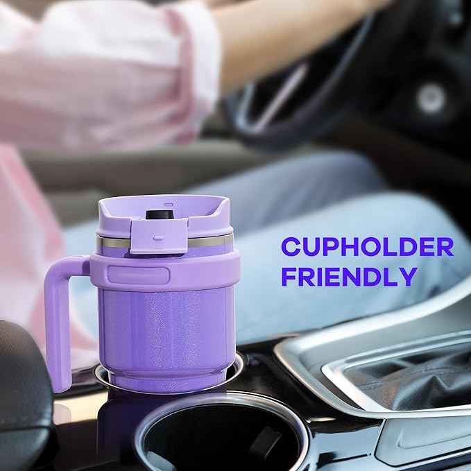 20 oz Insulated Coffee Mug Tumbler with Handle, Stainless Steel Travel Mug Tumbler with Lid and Straw,Double Wall Vacuum Leak Proof Ice Coffee Thermal Cup, Navy