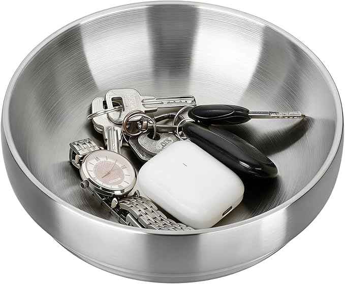 Silver Decorative Bowl Key Holder Bowl for Entryway Table Catchall Bowl for Candy Key Fruit Decorative Serving Bowls for Coffee Table Home Decor, 7.4 Inches