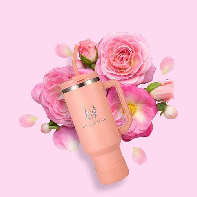 MARAZONE 40oz Stainless Steel Travel Tumbler Cup with Handle, Three-Position Lid, Straw with Silicone Tip, Vacuum Insulated Water Bottle for Hot & Cold Drinks, Great Gifts for Mom, Sunset