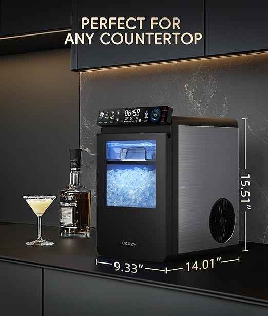ecozy Nugget Ice Maker Countertop, First Full-Color Smart Panel 44 lbs/24H Ice Machine with APP & Voice Control, Double-Layer Insulation, Pull-Out Water Tank, Soft Pebble Chewable Ice, Self-Cleaning