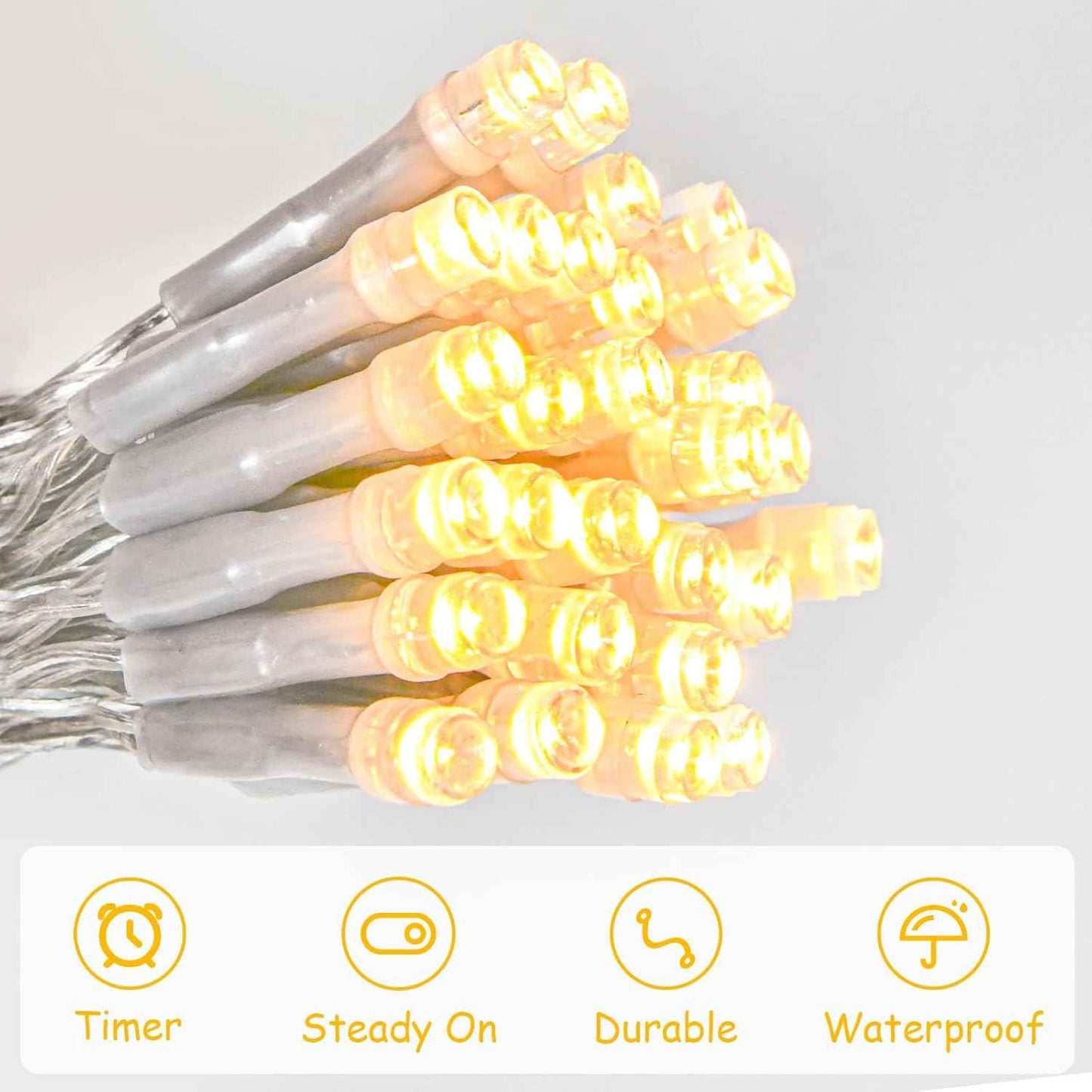 cshare String Lights Outdoor Waterproof 9.8ft 30 LED, Warm White Fairy Lights Battery Operated with Timer Clear Wire for Indoor & Outdoor Decorations Garland Party Garden
