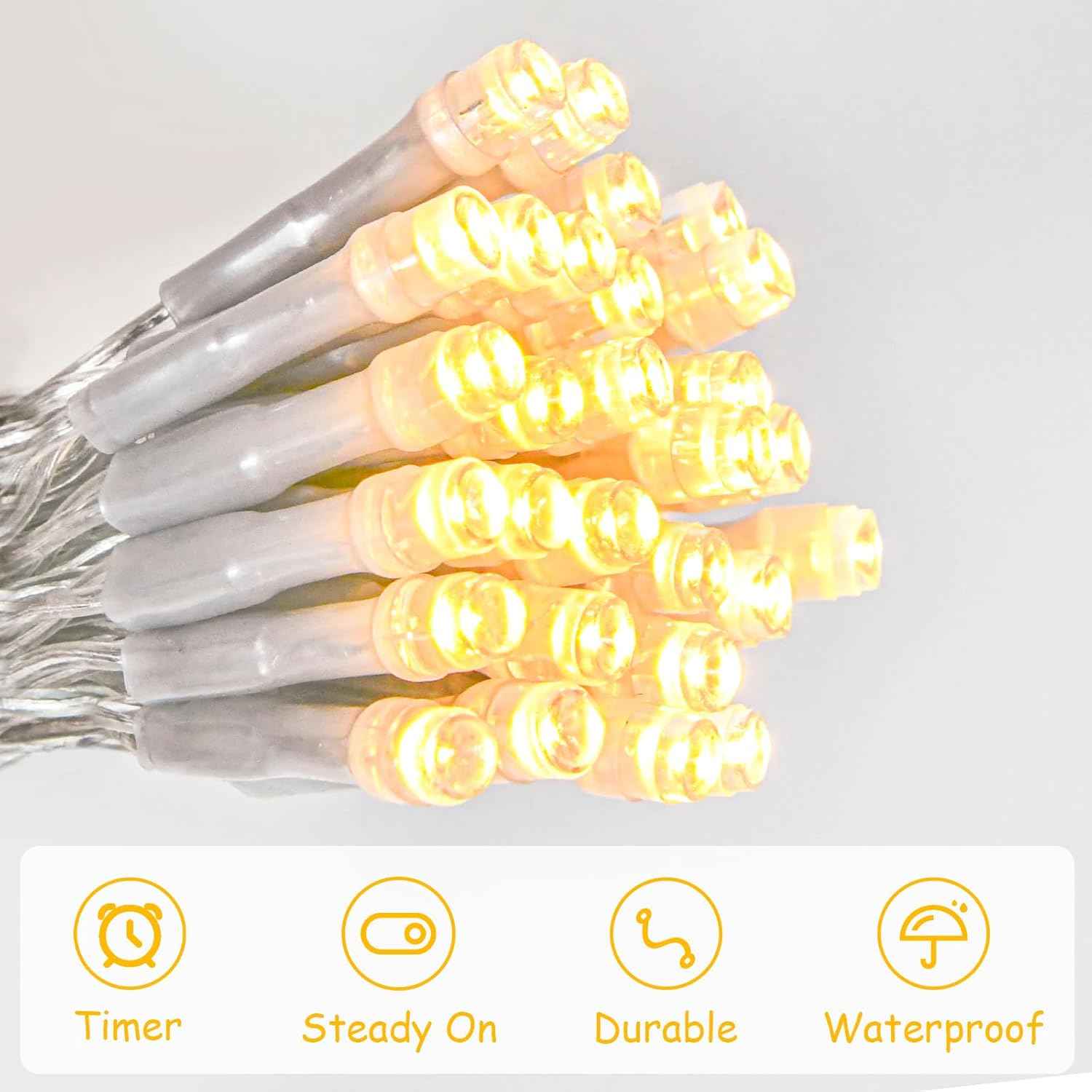 cshare String Lights Outdoor Waterproof 9.8ft 30 LED, Warm White Fairy Lights Battery Operated with Timer Clear Wire for Indoor & Outdoor Decorations Garland Party Garden