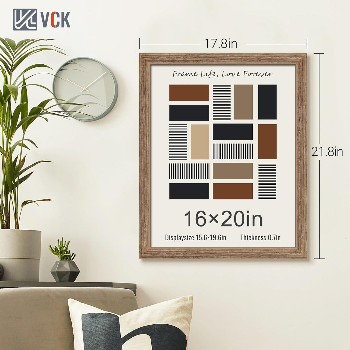 VCK 16x20 Picture Frames for Wall 3 Pack, Brown Walnut Wood Poster Frame, Exclusive Wood Grain, Wall Mounting Hanging