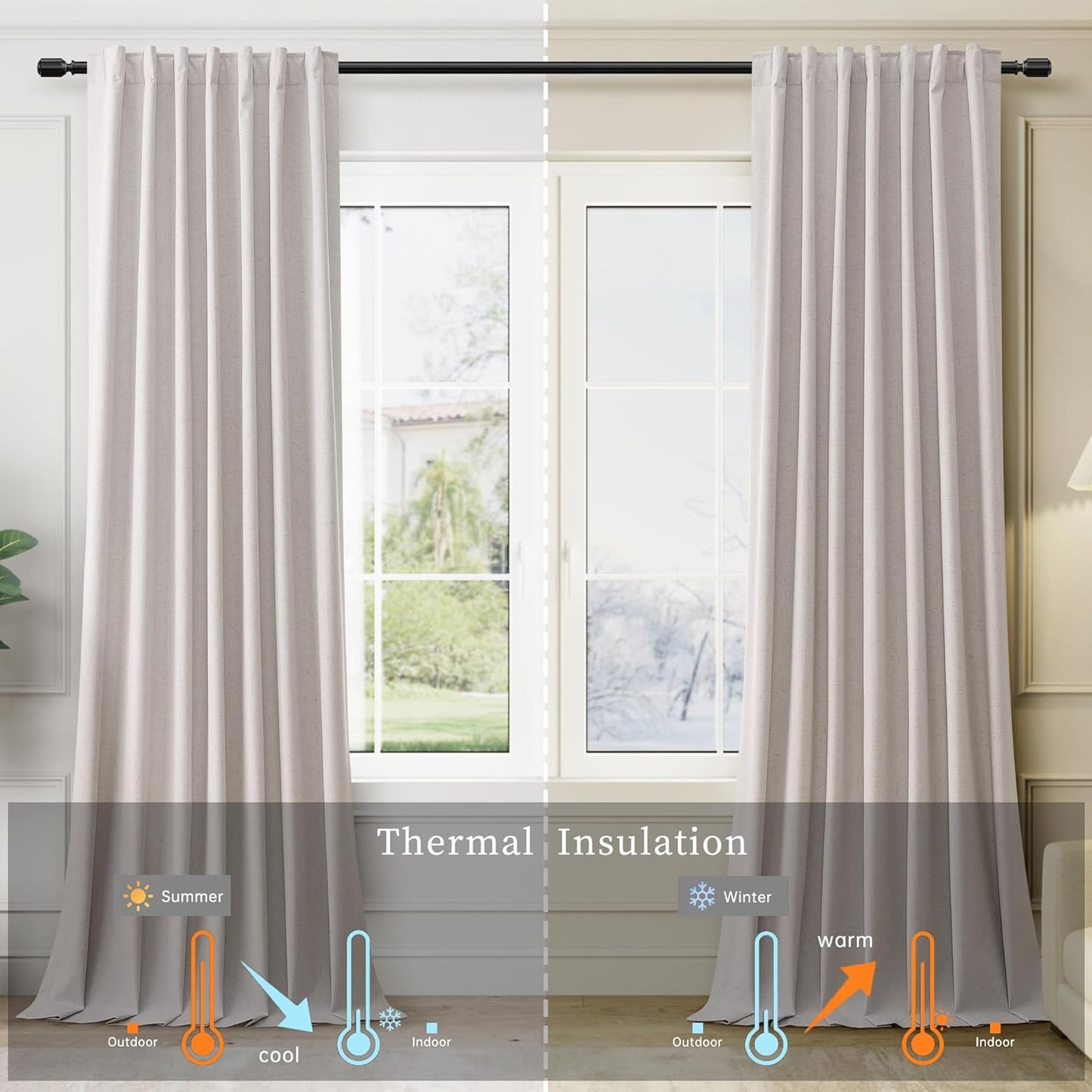 BOODII Linen Blackout Curtains for Bedroom 72 Inch Length 2 Panels Set Room Darkening Curtains Champagne Black Out Curtain Neutral Thermal Insulated Living Room Nursery Drapes Back Tab 52x72