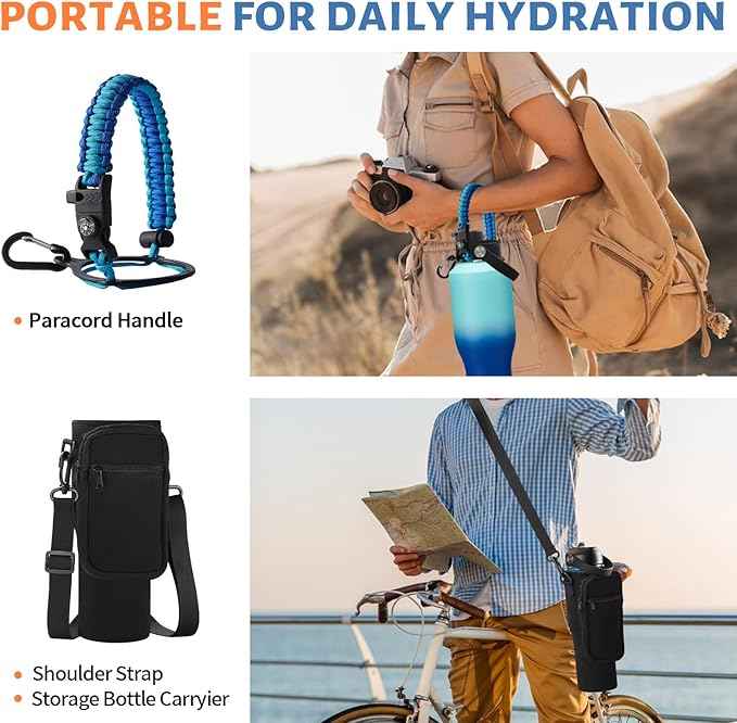 40 oz Insulated Water Bottle Fit in Car Cup Holder - Metal Water Bottle with Straw, Auto Spout Lid, Leakproof T-shape Stainless Steel Tumbler with Lid & Straw, Storage Carrier Bag, Silicone Boot