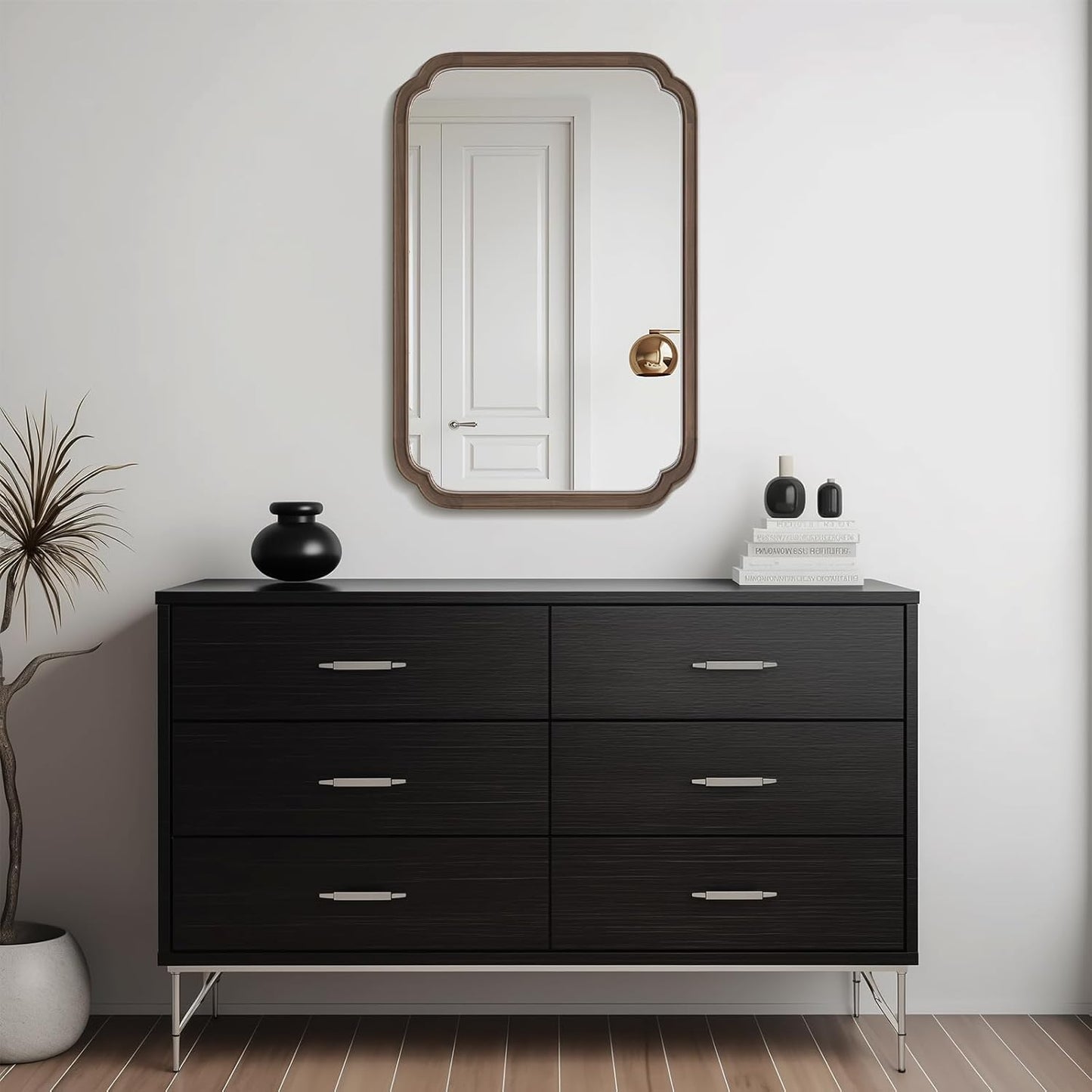 WallBeyond Wood Bathroom Mirror for Wall Mounted with Rounded Corner Wood Frame for Entryway, Living Room or Bedroom Home Decor Vertical or Horizontal Hanging [24" x 36" Walnut Color]