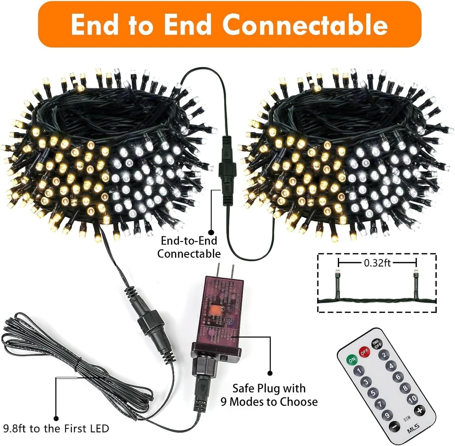 75.8 FT 200 LED Color Changing Christmas String Lights with Remote & Timer & Memory Function, 9 Lighting Modes Waterproof Fairy Lights for Xmas Tree Yard Holiday Party Garden (Warm White & Cool White)