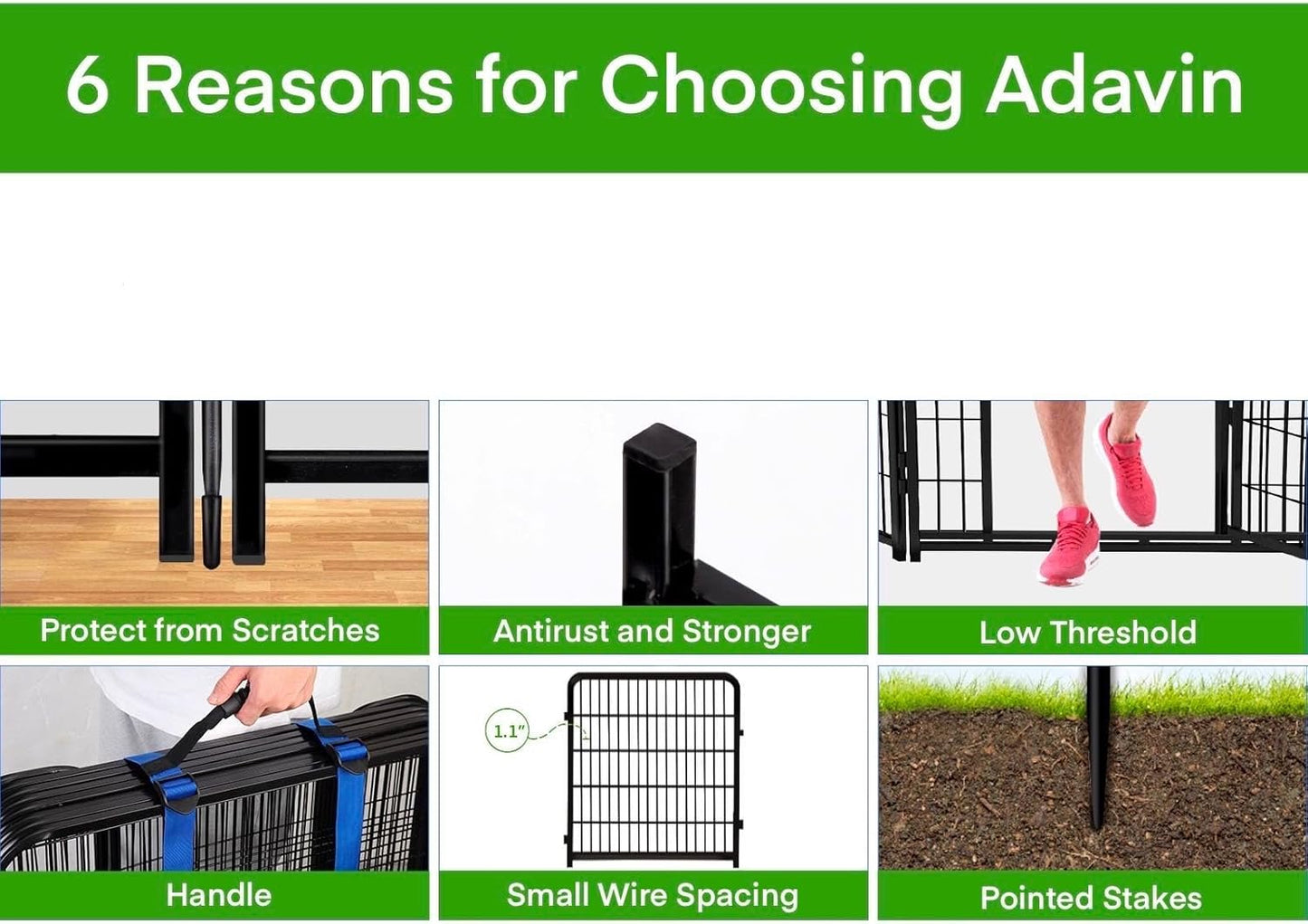 ADAVIN Garden Fencing 24 Inch High, Low Threshold Gate, 8 Panels Total 19.7 Ft(L), Temporary Fences for Dogs Outdoor, Fencing for Garden Beds, Black Metal Decorative Flowers Fence, Rabbit Fence
