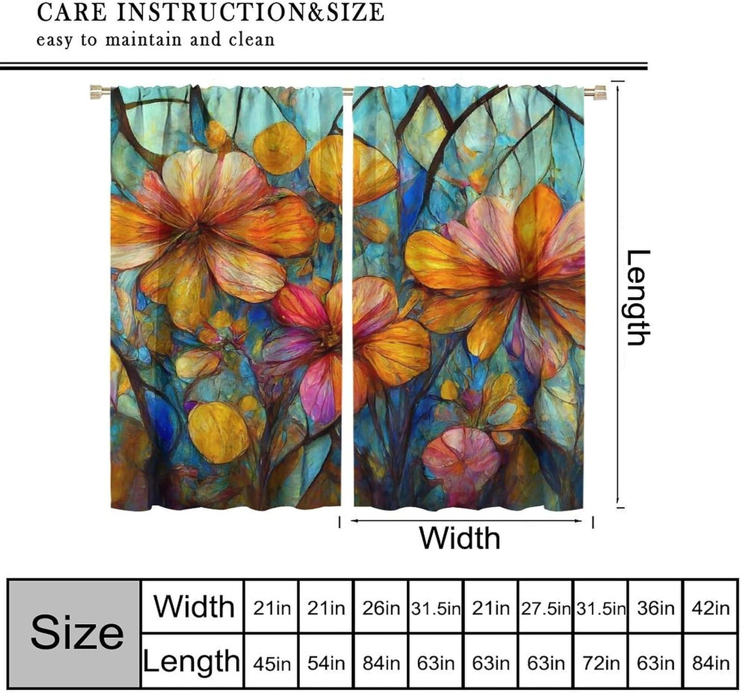 Stained Glass Curtains,Magic Forest Colorful Flowers Abstract Art Home Decor Drapes for Bedroom Living Room Kitchen Window Treatment 2 Panels Set Total Size 63" W X 63" L Inch