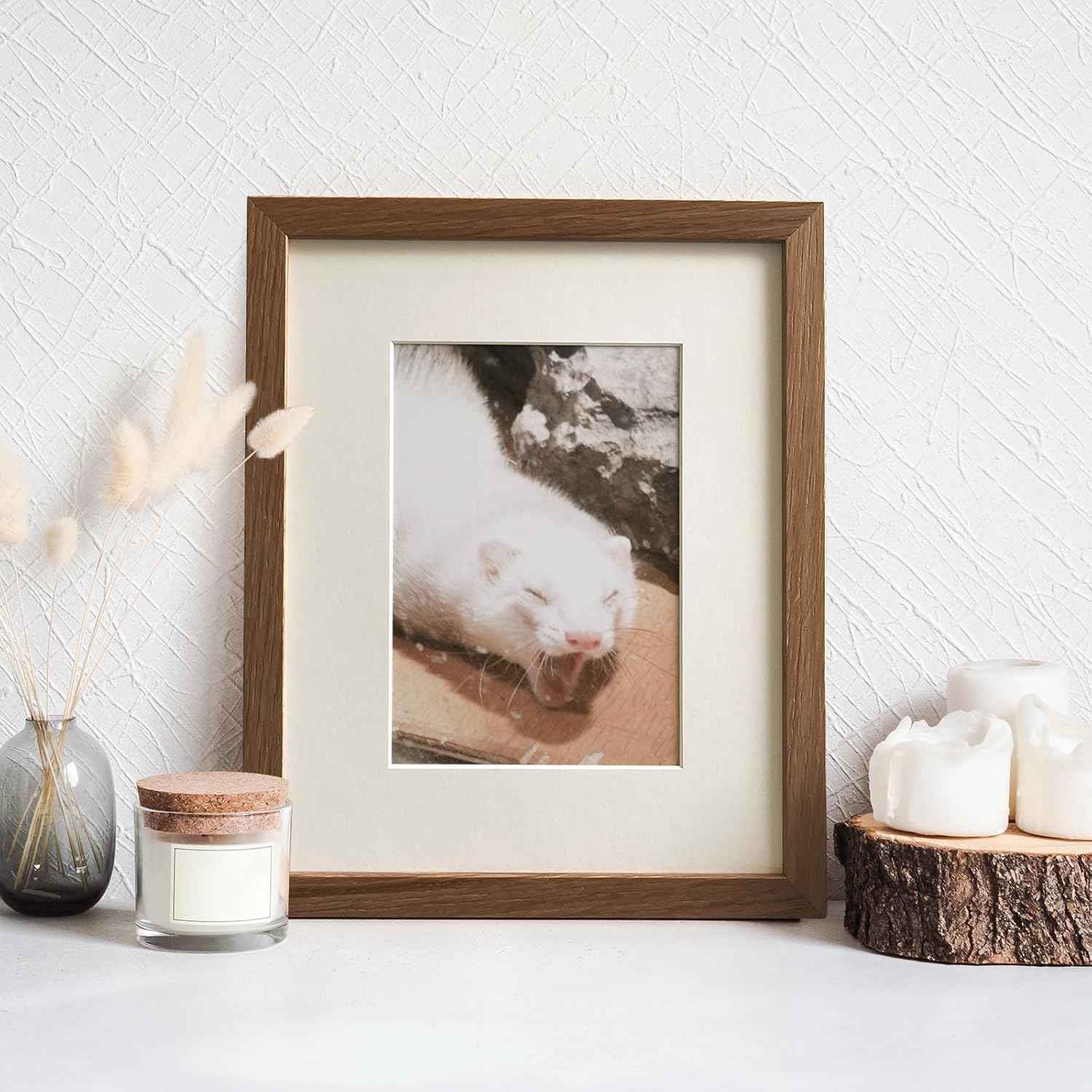 8x10 Picture Frame, Solid Oak Wood 8 x 10 Photo Frame with Mat to 5x7(Openning Size is 4.5x6.5), 10x8 Picture Frames for Wall and Tabletop Display, Natural Oak 8x10 Frame, (Walnut Set of 1)
